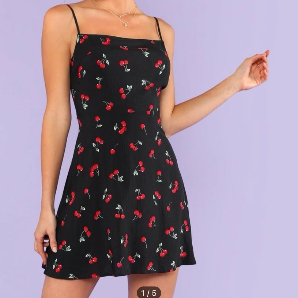 SHEIN Cherry Fit and Flare Spaghetti Strap Dress